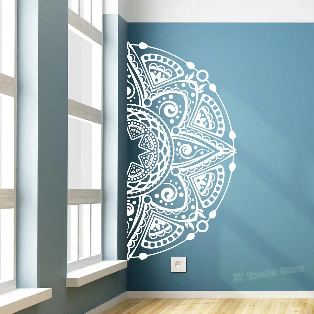 Classic Mandala Half Decal OM Wall Sticker Home Decor Bedroom Yoga Decal Boho Mandala Flower Stickers for Kitchen Room S750