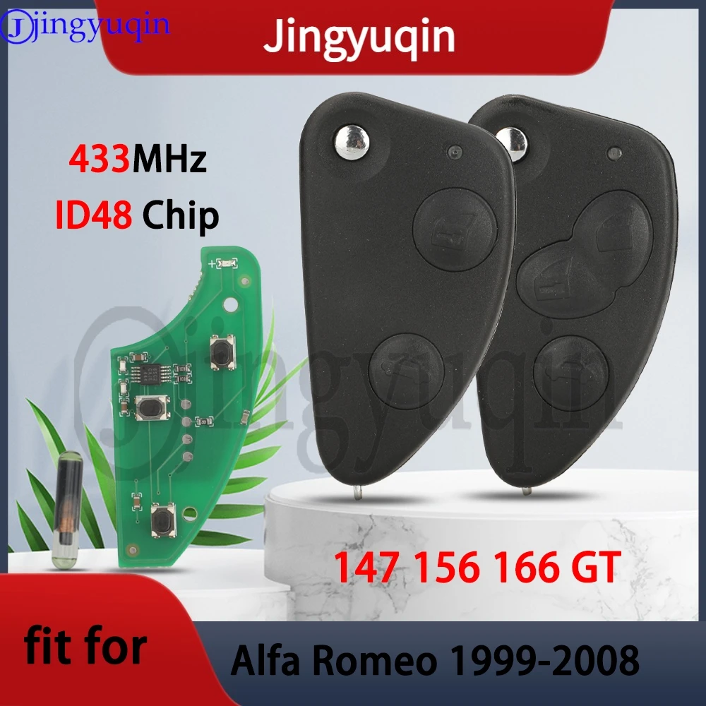 Jingyuqin 433MHz ID48 Chip Flip Folding Remote Car Key For Alfa Romeo 147 156 166 GT 159 1999-2008 SIP22 Balde 2/3 Buttons