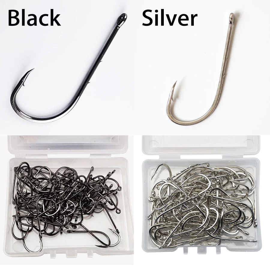 100pcs/box Baitholder Fishing Hooks Size 1/0 2/0 3/0 4/0 5/0 6/0 7/0 8/0 Long Shanked Fishing Hook Barbed Bait Holder Hooks