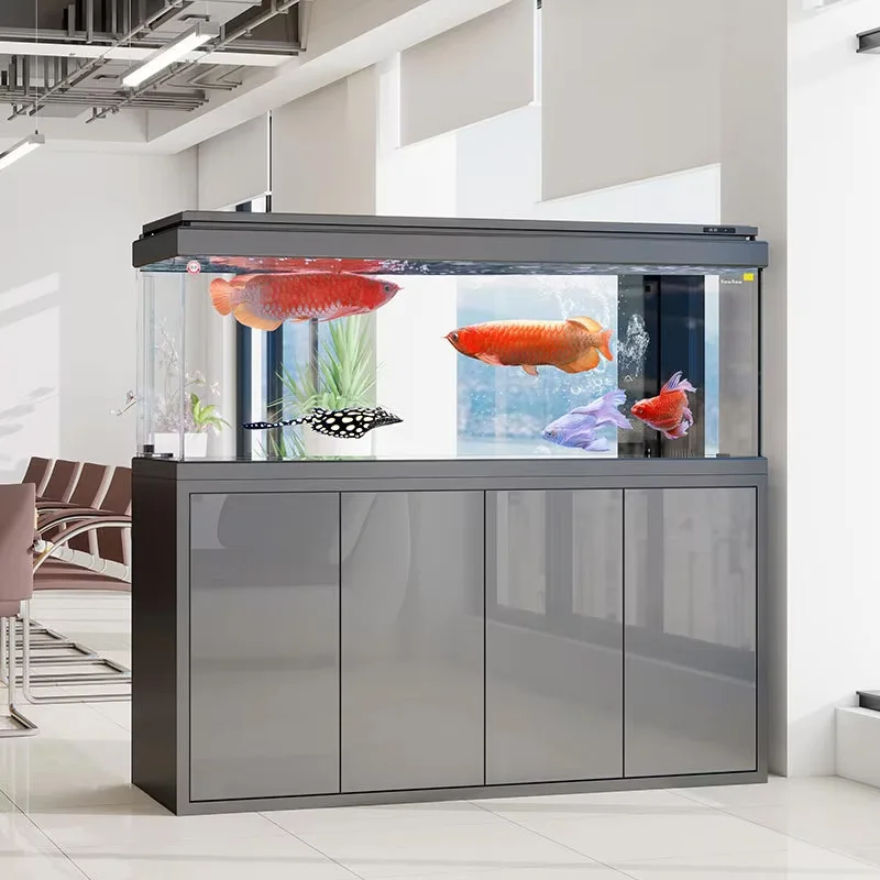 New Ultra-Clear Modern Luxury Glass Arowana Fish Tank Smart Touch Control Cabinet Aquarium LED Light Bottom Filtration System