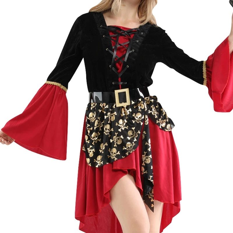 Vestido do tema de Halloween para mulheres, vestido extravagante, trajes do jogo do papel do pai-filho, capitão dos piratas do caribe