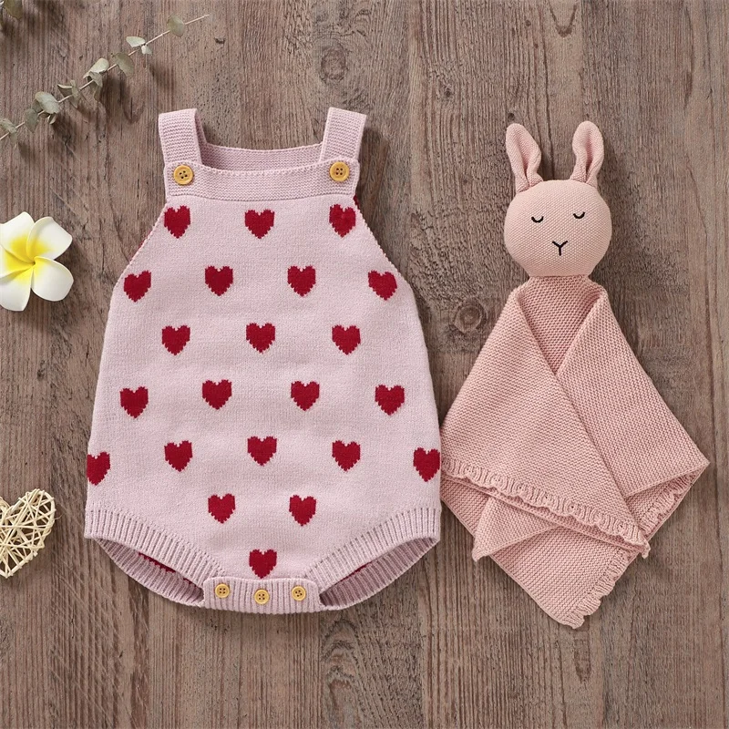 Toddler Happy Valentines Day Kids Outfit Baby Girl Overall Sleeveless Tank Top Heart Knit Romper Spring Clothes