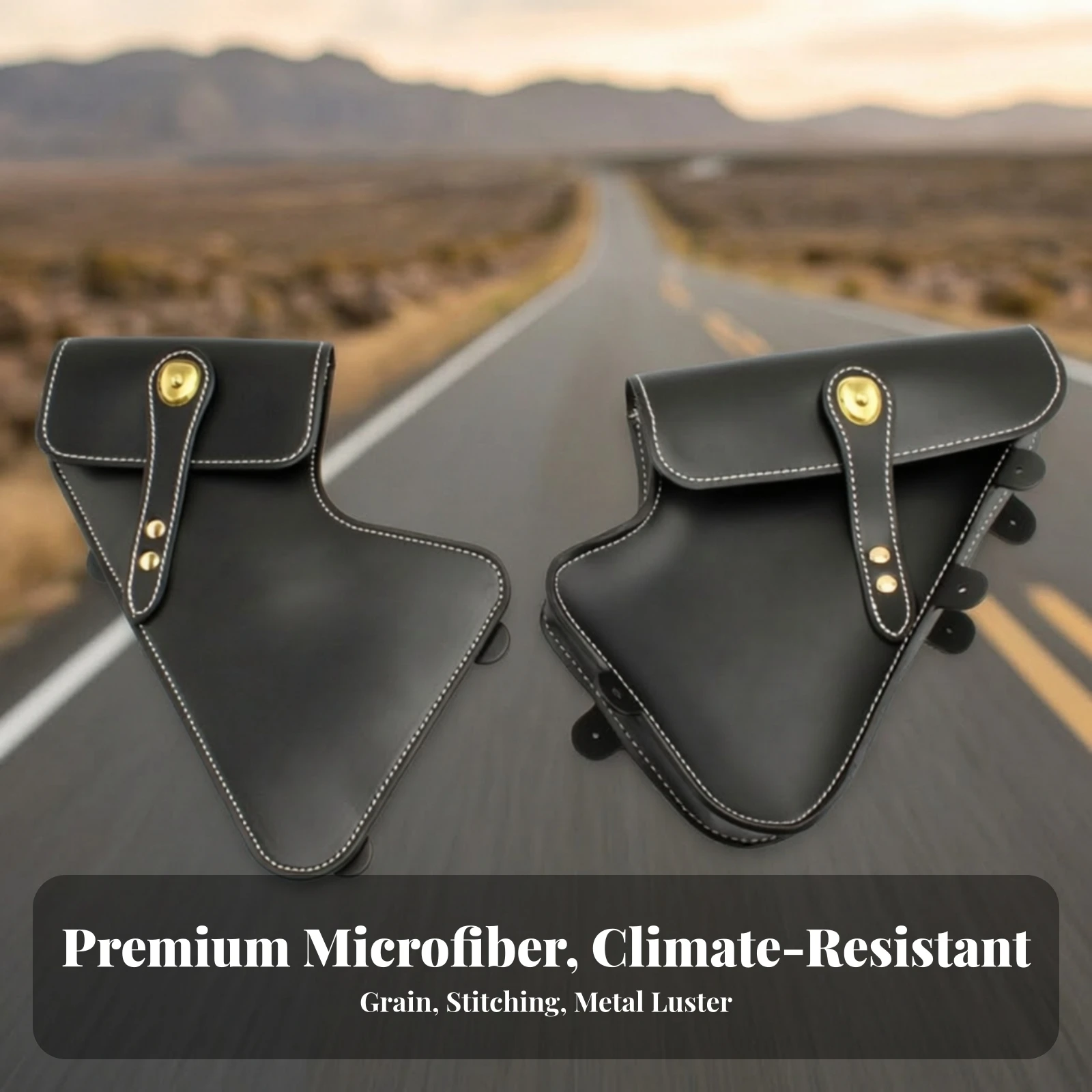 Motorcycle Side Bags with Mounting Tabs Compact Leather Saddlebags with Strap Closure Saddle Bags Adjustable Luggage Sleek