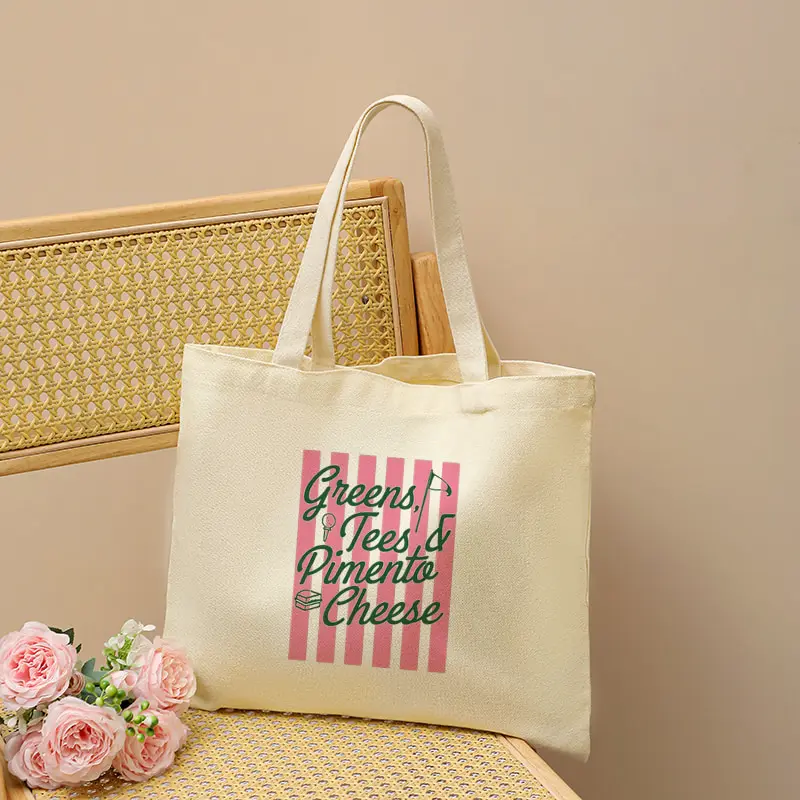 Masters Inspired Beige Tote Bag Reusable Fashion Multi Functional Handbag Shopping Bag National Golf Club Gifts Women's