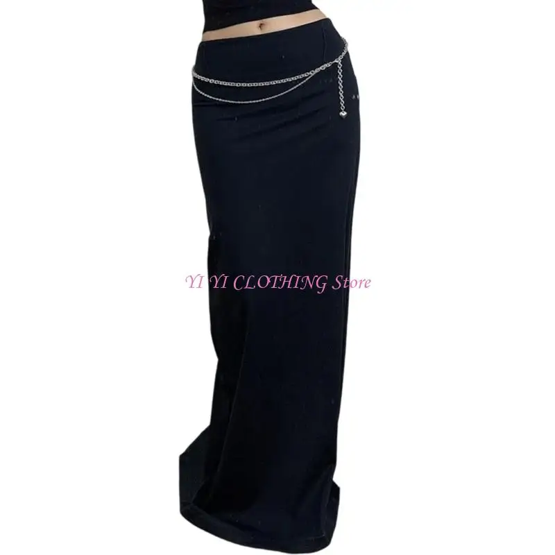 N5KF Women Elastic High Waist Maxi Long Skirt with Back Slit Design Fit Wrap Hip