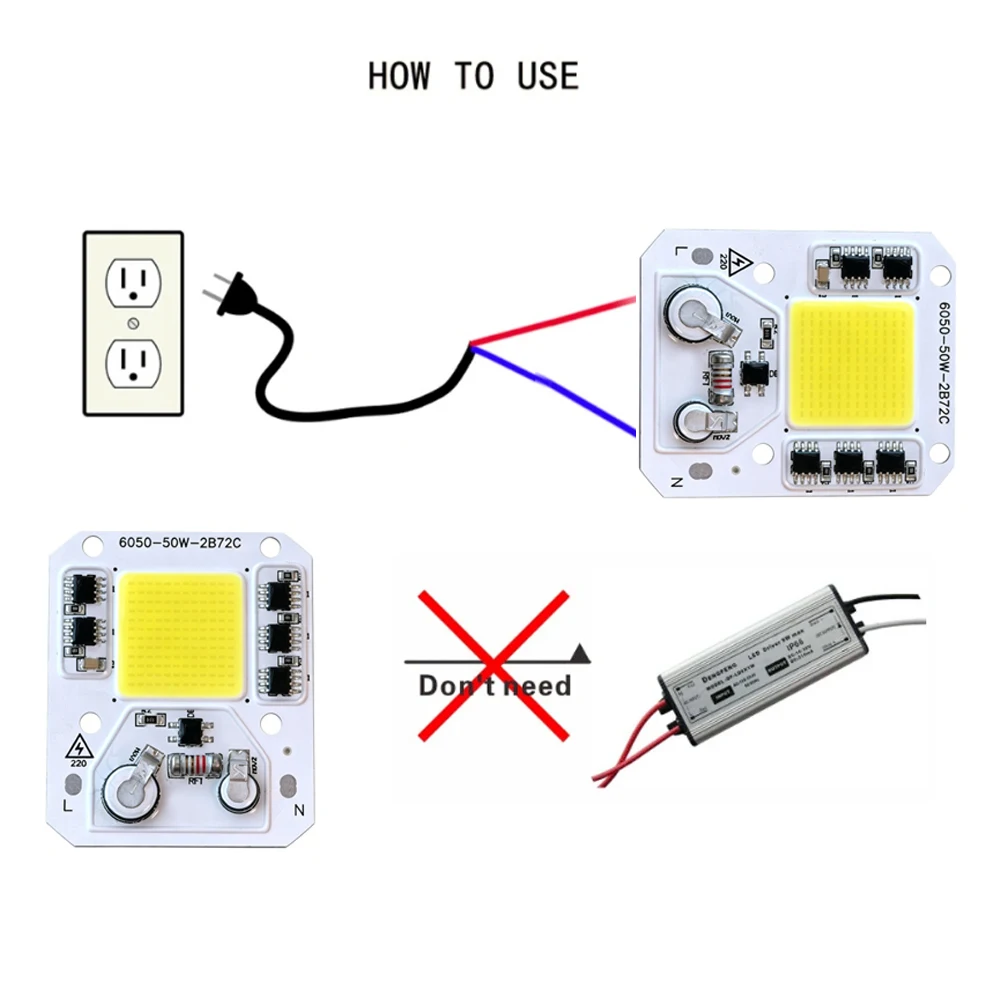 LED Chip 50W AC 220V COB Lamp Bead Smart IC No Need Driver DIY Flood light LED Bulb Spotlight For Outdoor Lighting
