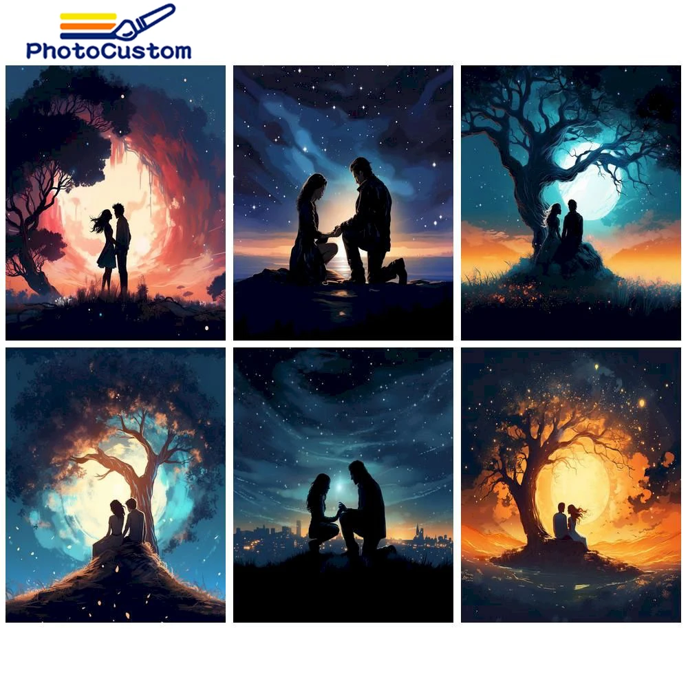 

PhotoCustom Paint By Number Couple Landscape Acrylic Paint For Adults Picture DIY Kits Coloring By Number For Home Wall Art Deco