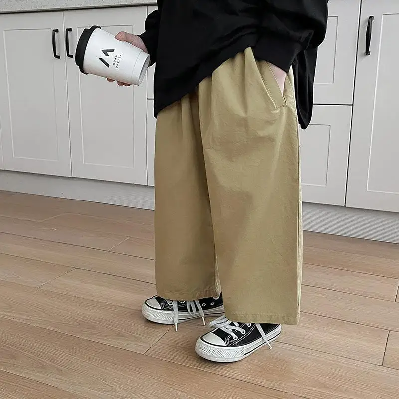 

Boys Loose Casual Trousers Summer Solid Pocket Kids Clothing Fanshion Breathable Straight Wide-Leg Pants Breathable Outfits B13