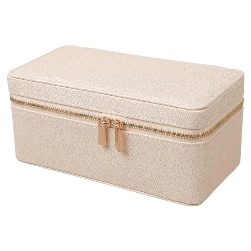 

J78F Double Layers Jewellery Holder Secure PU Leather Box Home Accessory Craft Supplies for Necklace and Rings Collection