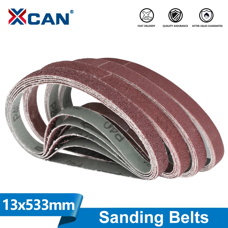XCAN 5pcs 13x533mm Sanding Belts 40/60/80/100/120/180 Grit Abrasive Sander Belts For Wood Grinding Metal Polishing