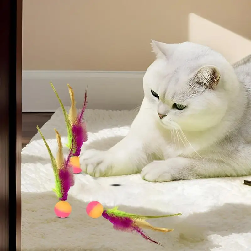 Pelotas elásticas para gatos, pelotas hinchables interactivas, juguetes rodante hinchables con plumas para gatos para hacer ejercicio, gatito interior aburrido
