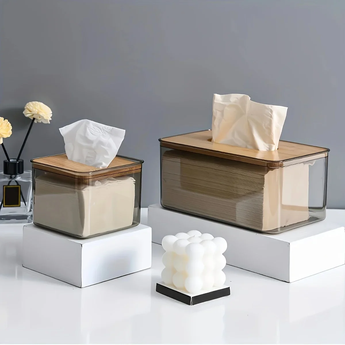 1pc-Living room coffee table tissue box Elegant Transparent Tissue Box Holder , Luxury Design For Living Room & Bathroom Decor