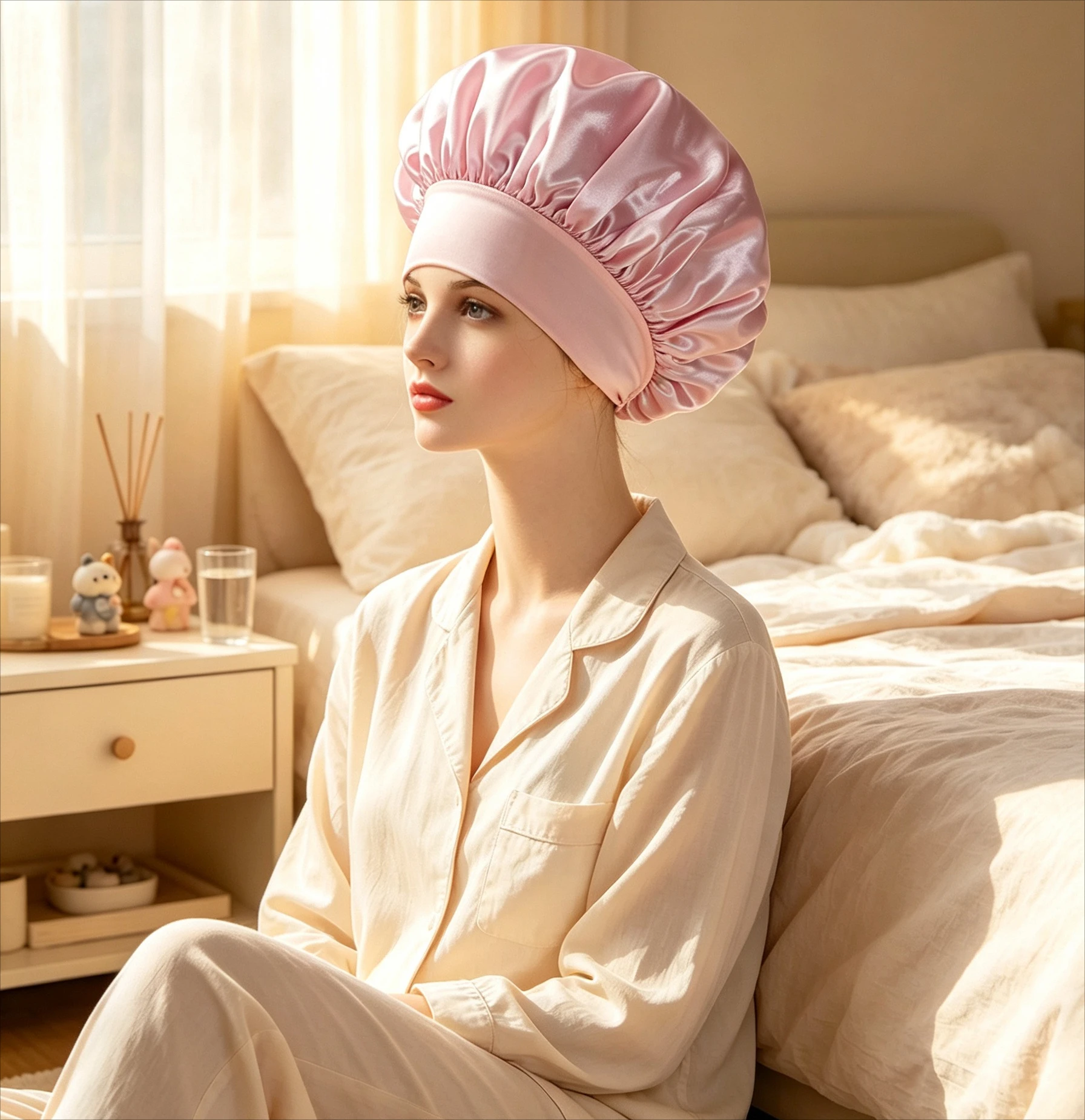 Satin Bonnet Large Satin Hat Hair Bonnet Sleep Shower Cap Hair Wrap Cover Long Hair Salon Tool Anti-frizz Silk Sleeping Cap