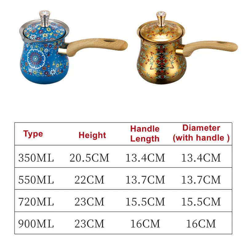 Turkish Coffee Pot with Lid Chocolate Butter Milk Cup Coffee Tea Melting Jug Moka Pot for Office Home Kitchen 550ml/720ml/900ml