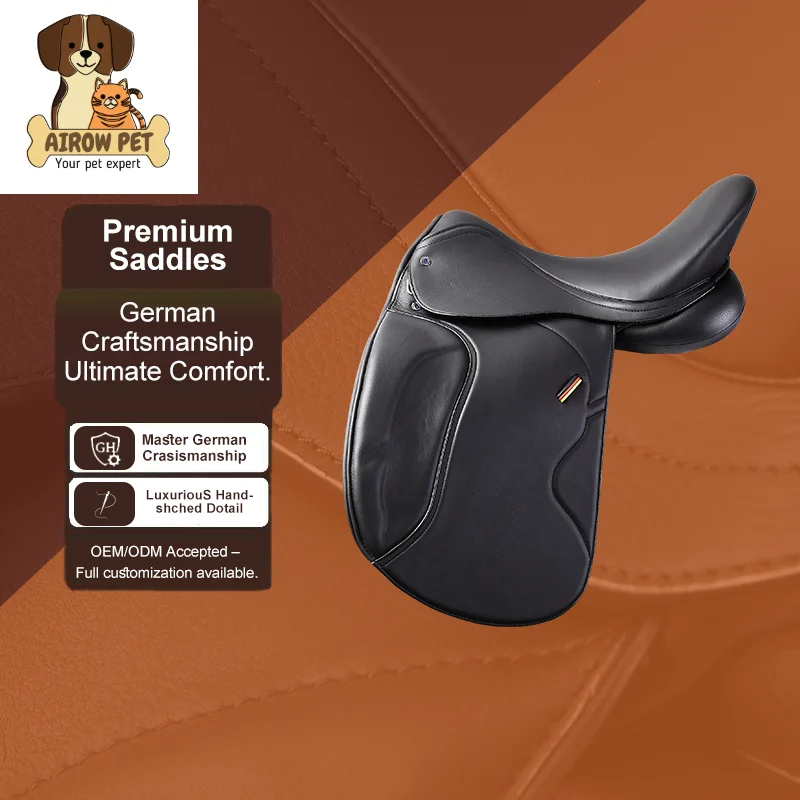 Regal Power Dressage Horse Saddle English Dressage Saddle Leather Deep Seat Straight Flap Training Riding Competition