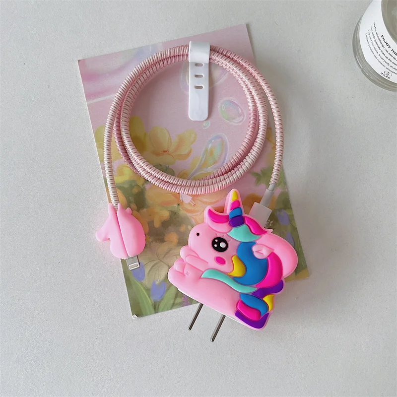 Y2K Cartoon Cute Color Unicorn Charger Cover For IPhone 11 12 13 14 18W-20W Kawaii Clear Charge Protection Cover Charger Sleeve