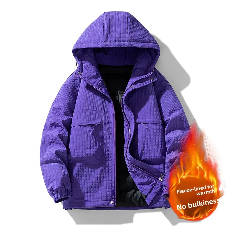 سترة شتوية عصرية سميكة ودافئة في الهواء الطلق عصرية مبطنة بالقطن مع معطف كاجوال مقاوم للرياح بلون سادة بغطاء للرأس #1