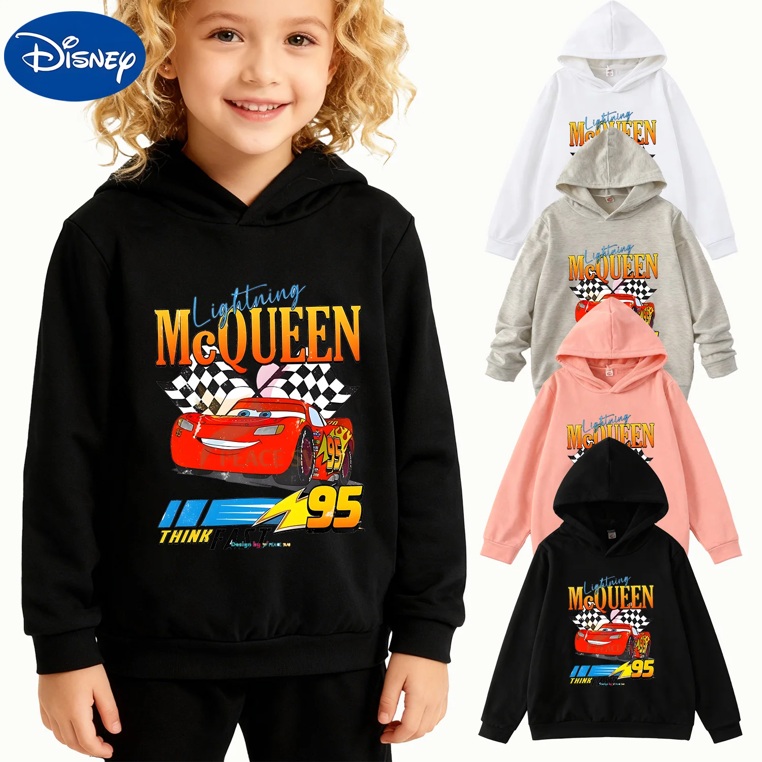 

Детская толстовка с рисунком Disney Cars Lightning McQueen, черный пуловер с длинными рукавами