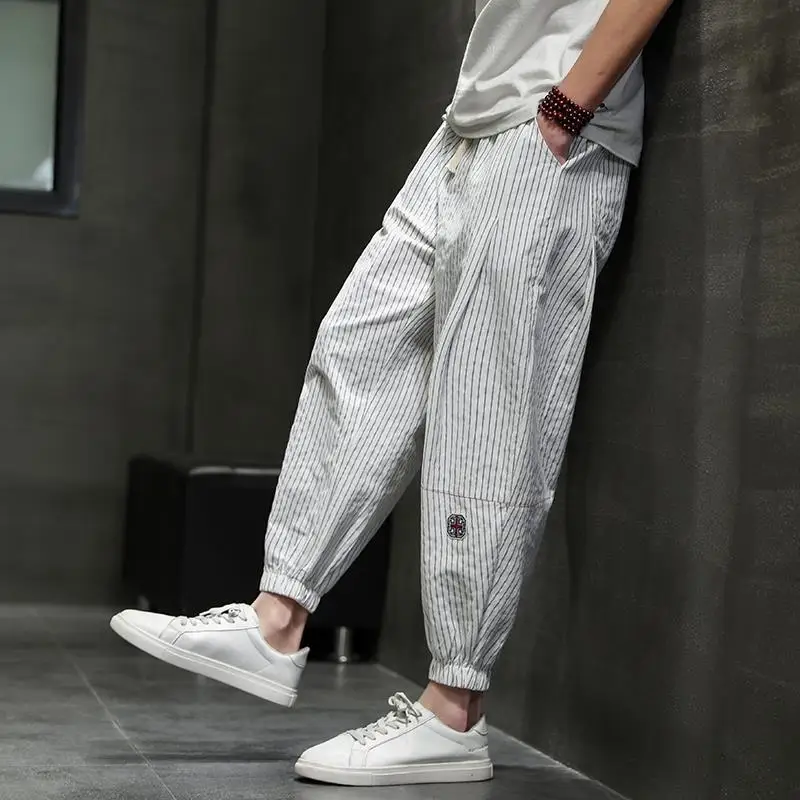 Ropa de cintura alta para hombre, pantalones informales de algodón sólido con bolsillos que combinan con todo, moda de primavera y verano