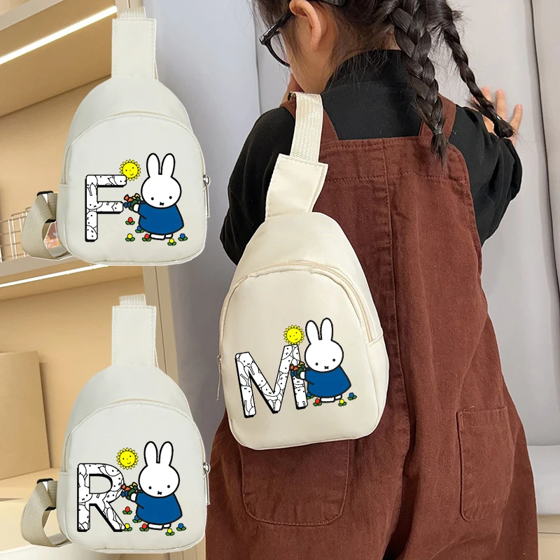 Miffy Rabbit Chest Pack for Girl Anime Cartoon 26letters Shoulder Bag Wallet Student Mini Portable Crossbody Pouch Birthday Gift