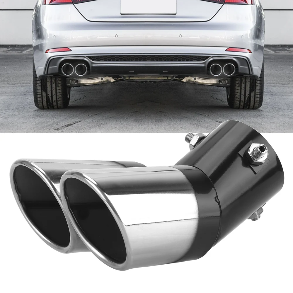 Universal Car Styling Curved Double Outlet Stainless Steel Car Exhaust Trim Muffler Pipe Tail Car Decoration Chrome Tail Pipe