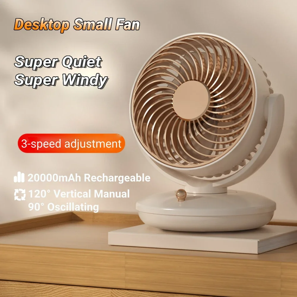 

Desk Air Circulator Electric Fan 360 Auto Rotation Desktop Fan with 3 Speed USB Rechargeable Quiet Fan for Home Office Bedroom