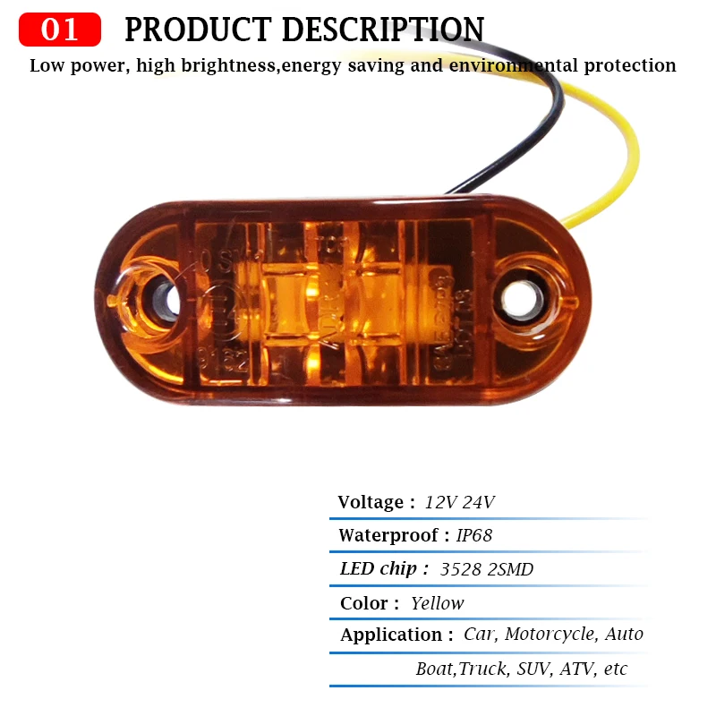 10pcs 12V 24V 2LED Car External Side Marker Warning Light Oval Clearance Signal Brake Trailer Truck Lamp Truck Lorry Bus