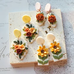 Vintage Boho Handmade Polymer Clay Earrings Cluster Flowers Egg Nest Multi Shapes Tropical Design for Women's Easter Accessory