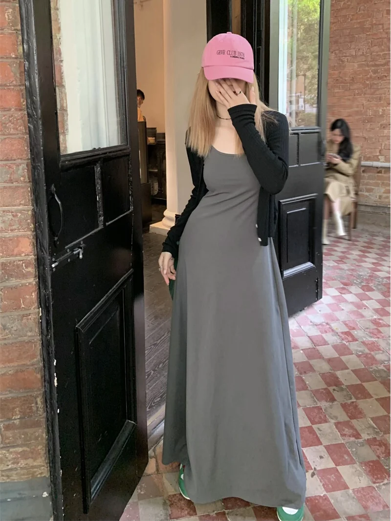 

plus Size Summer New Style Sun Protection Slim Fit Waist Cinching Strap Dress Set Spicy Girl Style Long Sleeve round Neck Dress