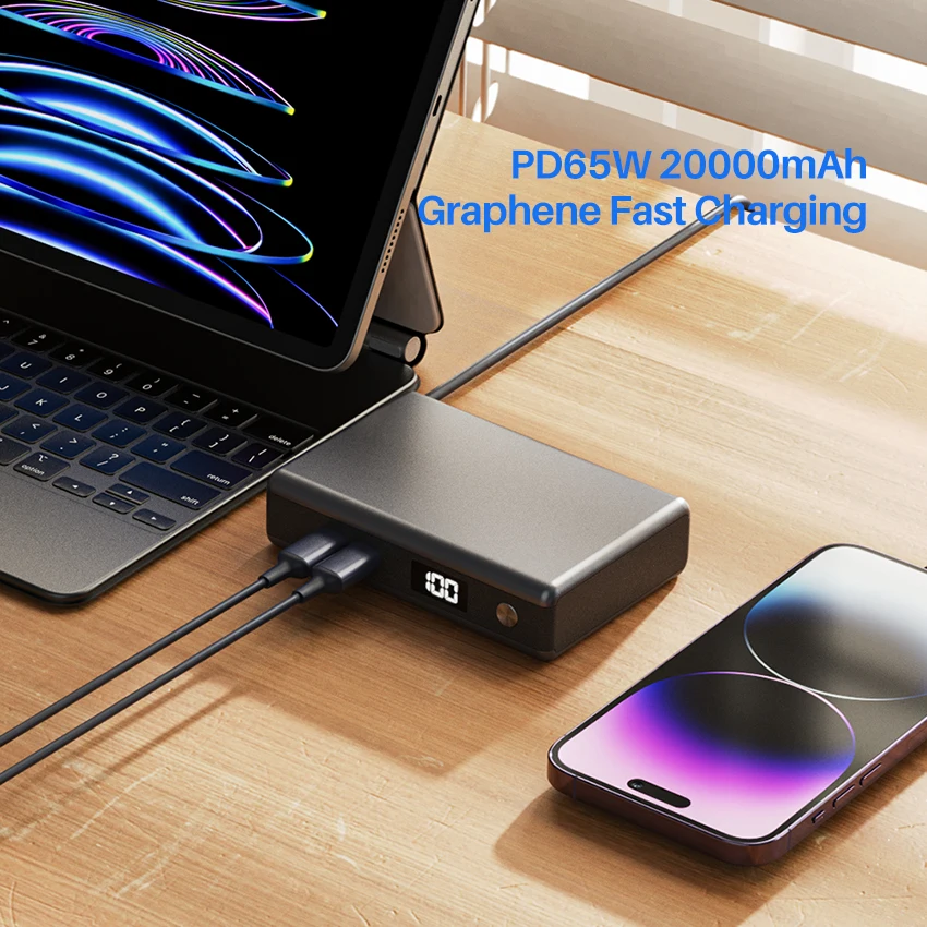 Portable Smallest 20000 mAh PD 65W Fast Charging Power Bank 19V 20V 3.25A Graphene Laptop Powerbank