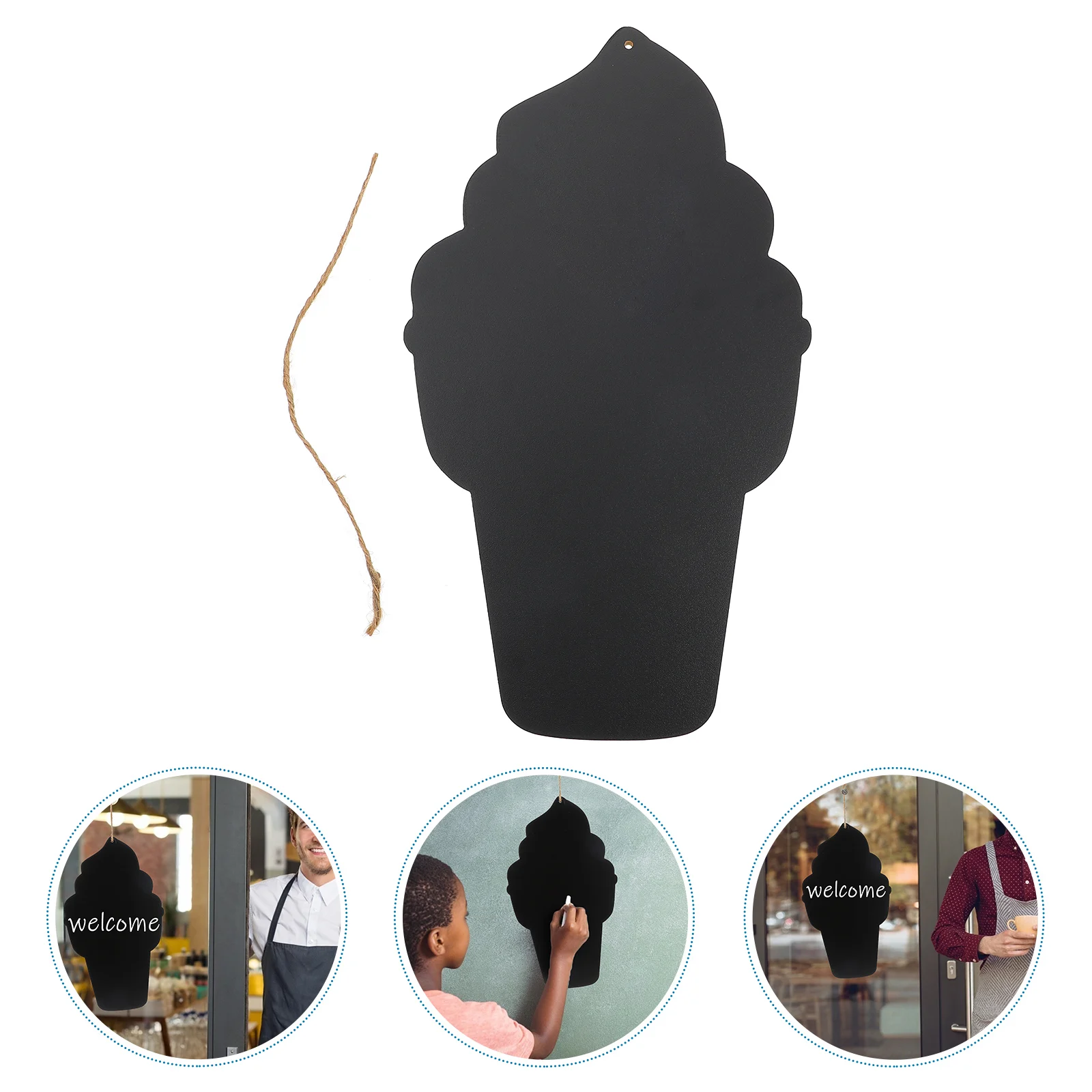 

Lightweight Ice Cream Shaped Hanging Blackboard Wooden Message Board for Coffee Shop Party Restaurant Decoration