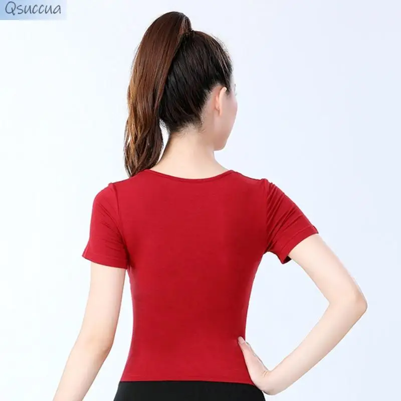 Summer New Style Latin Dance Tops Practice Clothes Short-Sleeved Female Adult National Standard Modern Social Modern Dance Modal