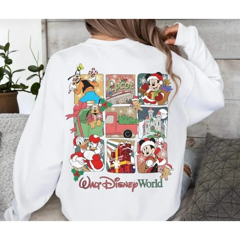 레트로 미키와 친구들 크리스마스 투어 여성 운동복 후드티 가을, 겨울 남성 및 여성 캐주얼 패션 스트리트웨어