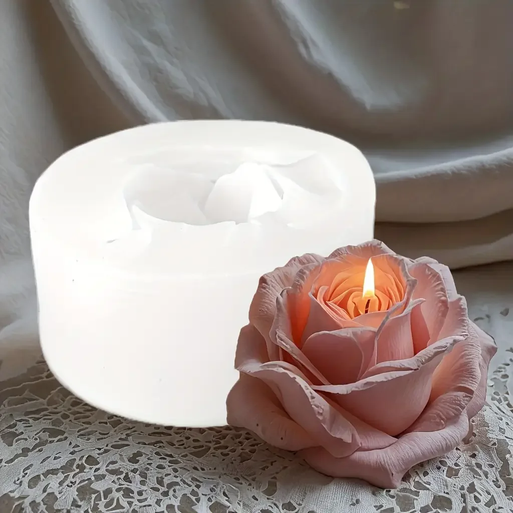 1 Reusable Rose Silicone Mold with Layered Petal Design and Realistic Center Structure, Suitable for Clay, Candles, Soap, Plaster Crafts, or Aromatherapy Products   Perfect Creative Handmade Gift Ideas for Valentine's Day, Birthdays, Weddings, Mother's Day, and Christmas - Durable and Easy to Demold.