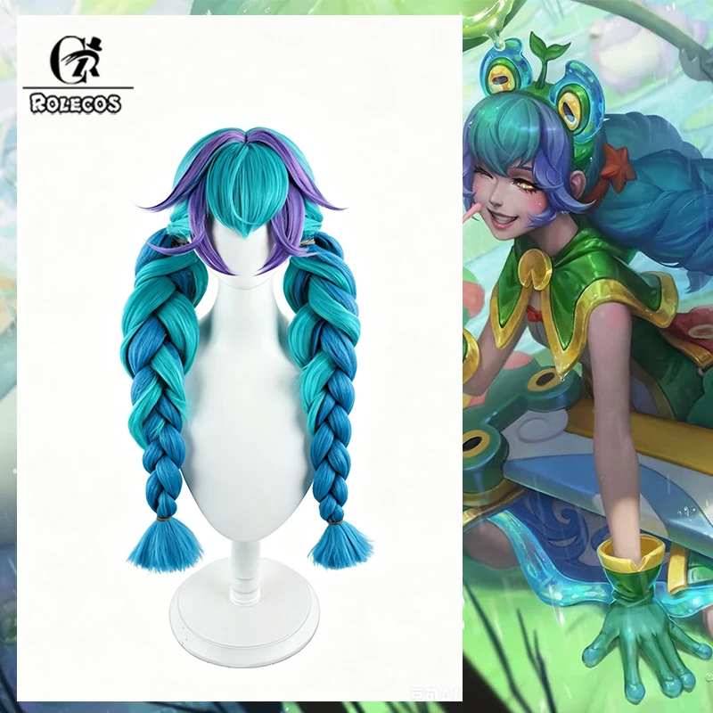 ROLECOS LOL Rain Shepherd Gwen Cosplay Wig Mixed Color Women Wigs with Braids Heat Resistant Synthetic Hair