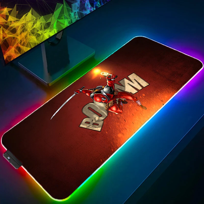 

RGB светодиодный игровой коврик для мыши, многоразмерный настольный коврик для клавиатуры, изысканный коврик для мыши D-deadpool, компьютерный игровой коврик, резиновый коврик для мыши, настольный коврик