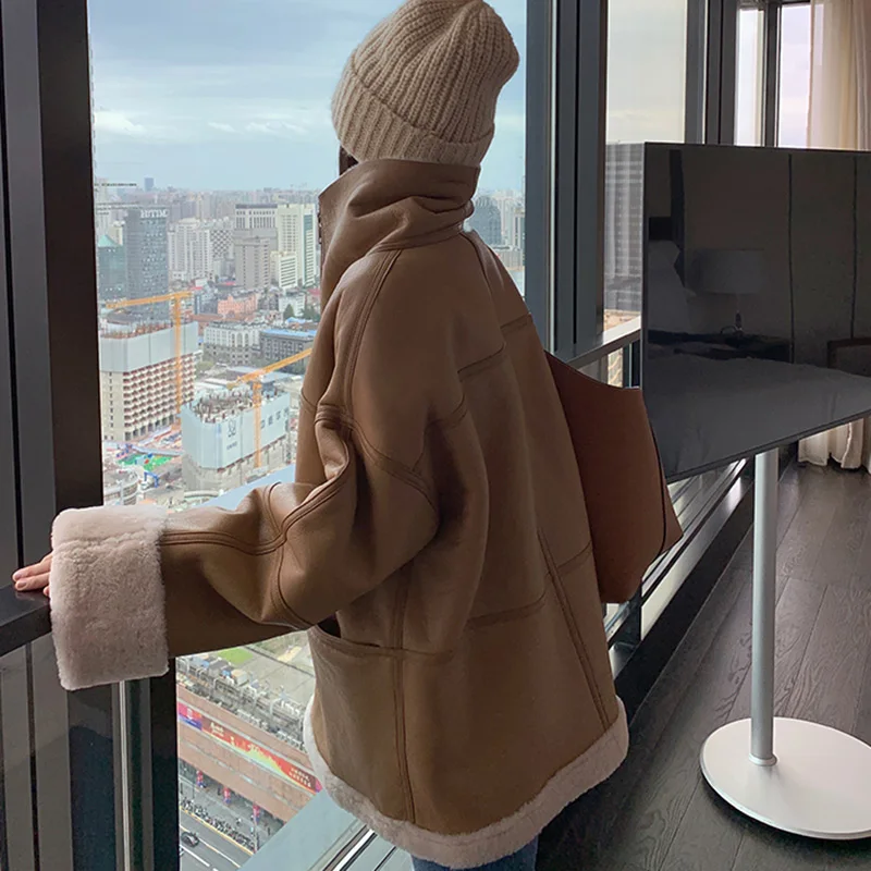 Frauen Leder Jacken 2025, Neue Scheren Echtem Schaffell Leder Mäntel Solide Einfache Pelz Futter Winter Warme Mantel MH5046LB