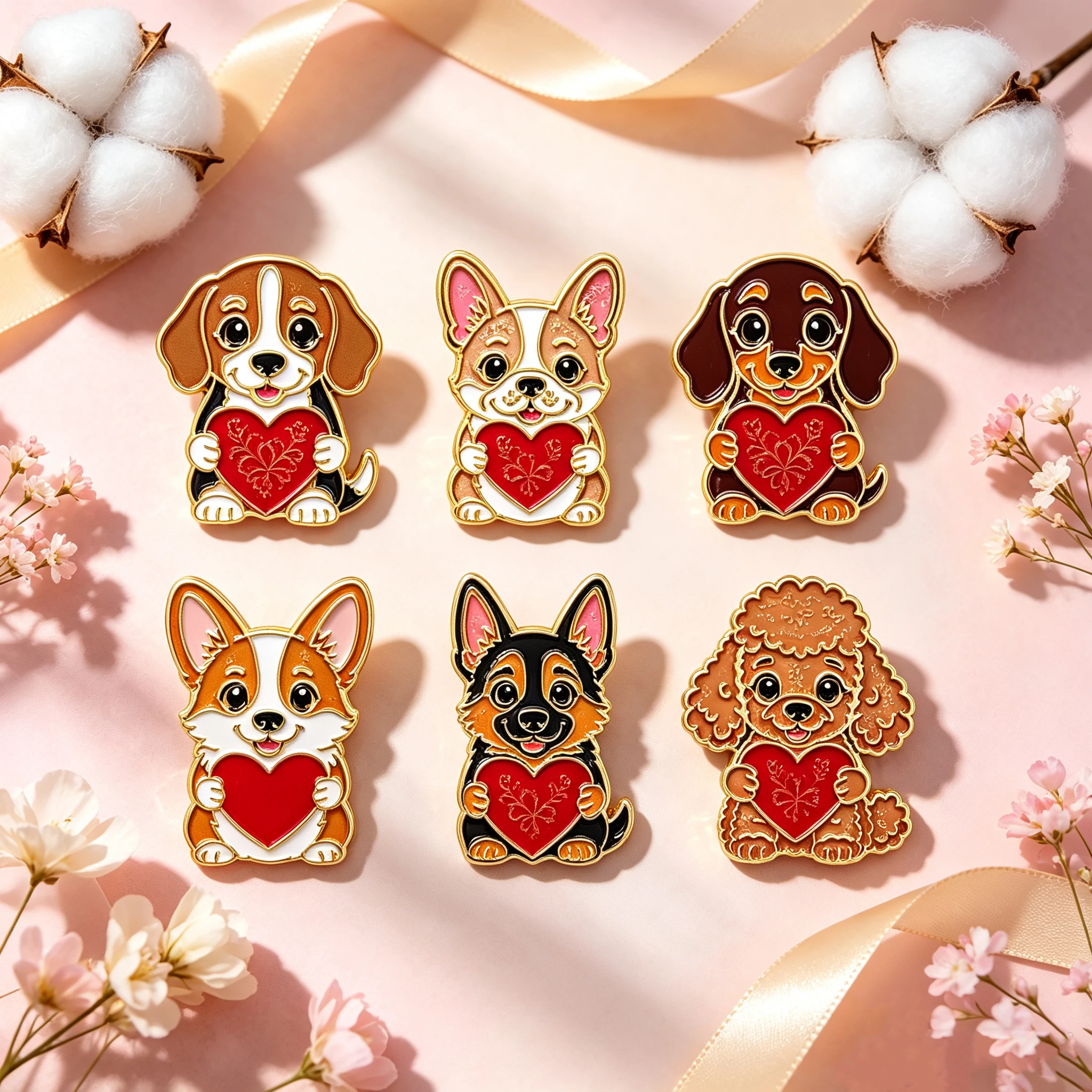 6-teiliges Set Cartoon-Herz-Hunde Emaille-Pin Lustige Welpen-Brosche Anstecknadeln Abzeichen für Rucksack Kostüm-Accessoires Schmuck Geschenke