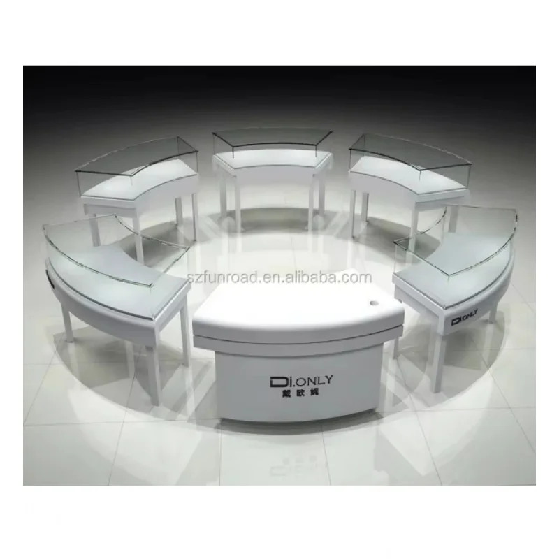 

custom.Modern Round Jewelry Display Counter with Drawers and Mirrors Vintage Jewelry Display Cabinet with white Painted Design