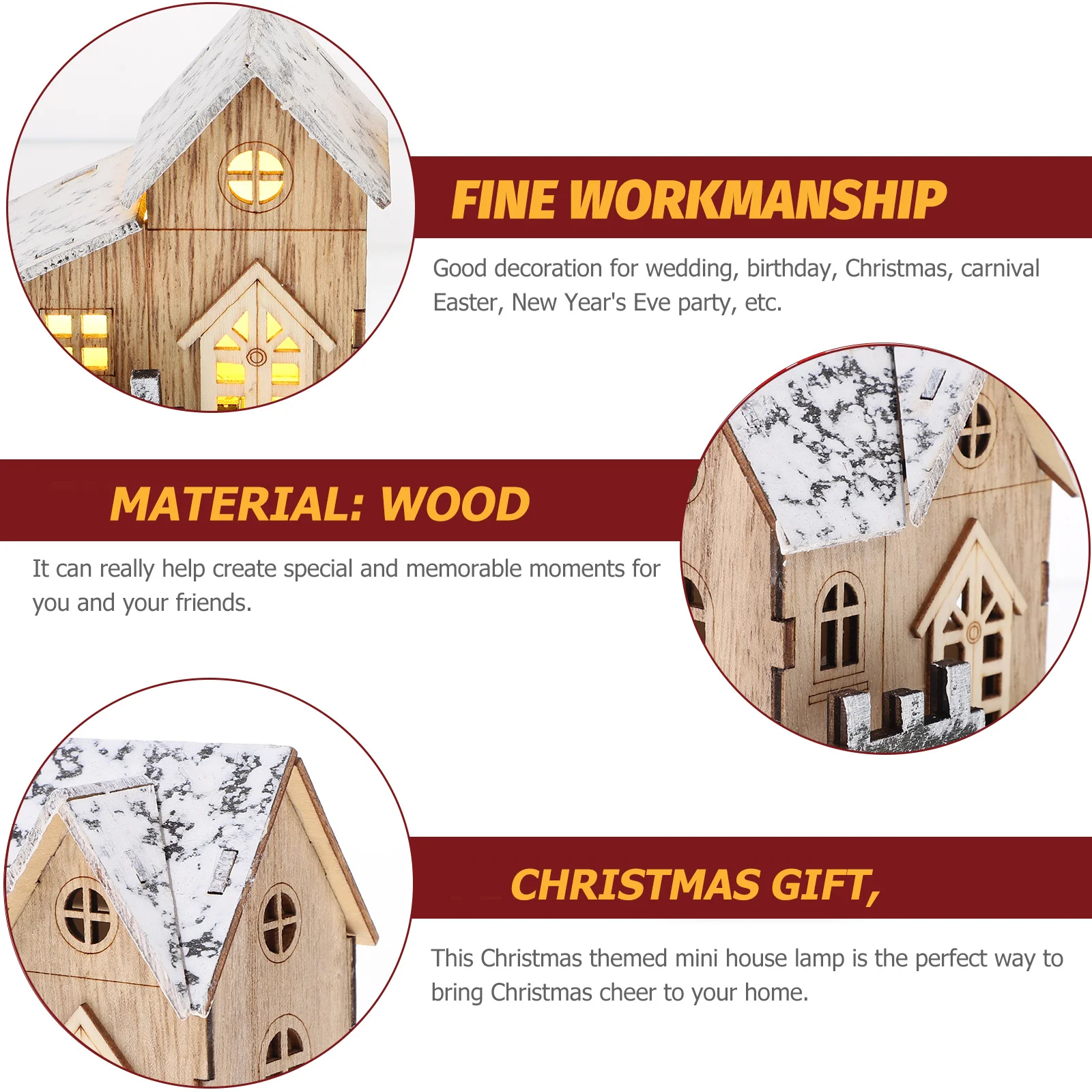 

2Pcs Xmas Luminous Mini Wooden House Adornments LED Glowing Cartoon Home Decoration Xmas Party Ornament Luminous House Adornment