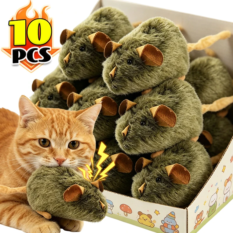 Interaktives Maus-Plüsch-Katzenspielzeug mit Quietschfunktion, Bissresistentes Kätzchen-Spielzeug, Plüsch-Imitation Laufende Ratte Katzenspielzeug