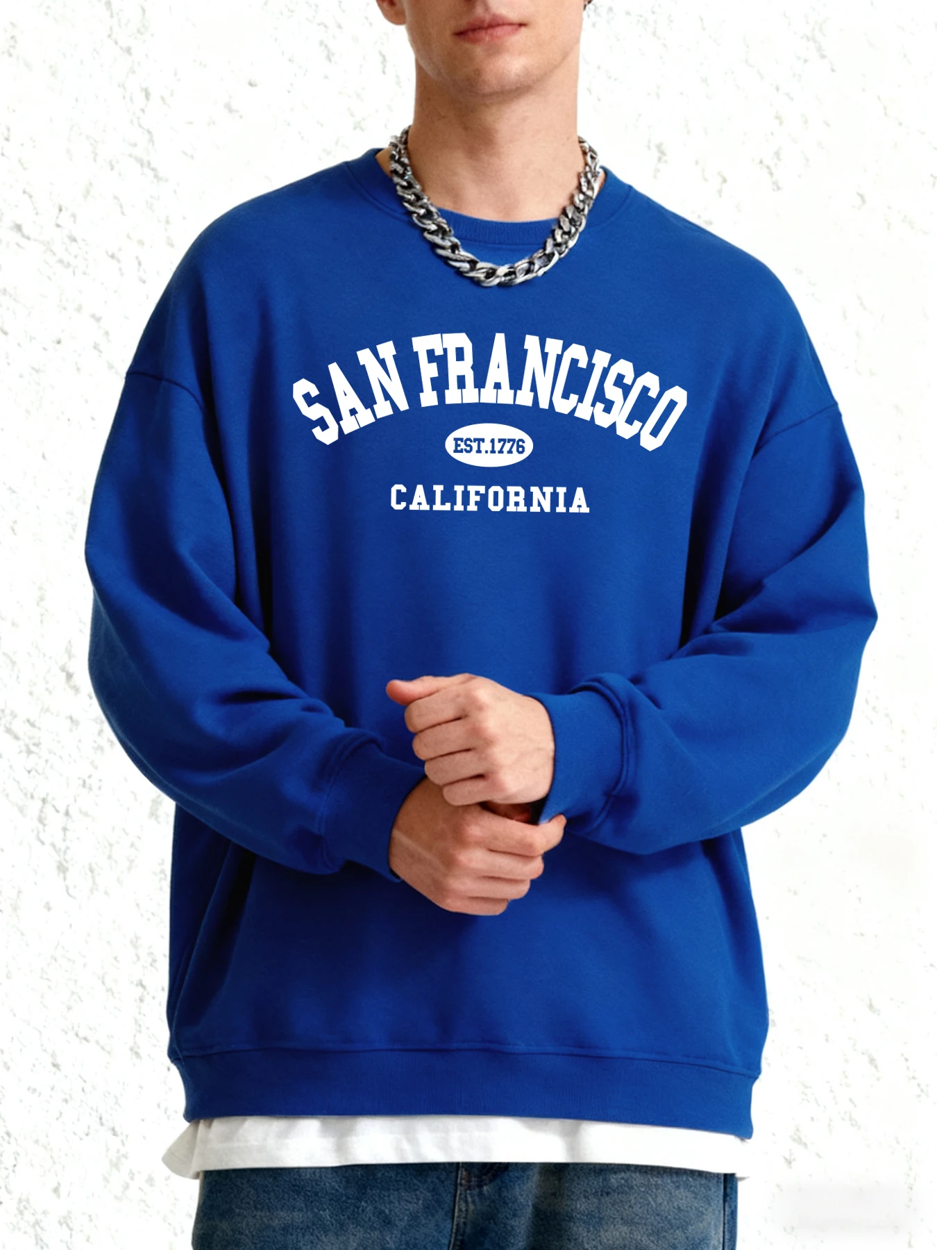 Sanfrancisco Est.1776 كاليفورنيا رسالة مطبوعة الذكور البلوز الخريف موضة ملابس رياضية كاجوال متعدد الألوان البلوفرات كبيرة الحجم #1