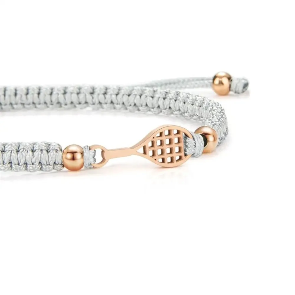 Adjustable Rope Chain Tennis Racket Bracelet Handwoven Copper Material Racket Charm Bracelet Vintage Style Lightweight Design