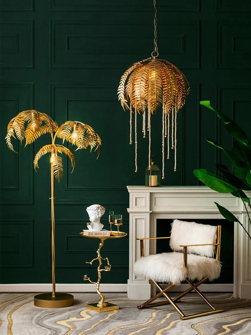 

American light luxury retro palm leaf wrought iron bed and breakfast villa decoration