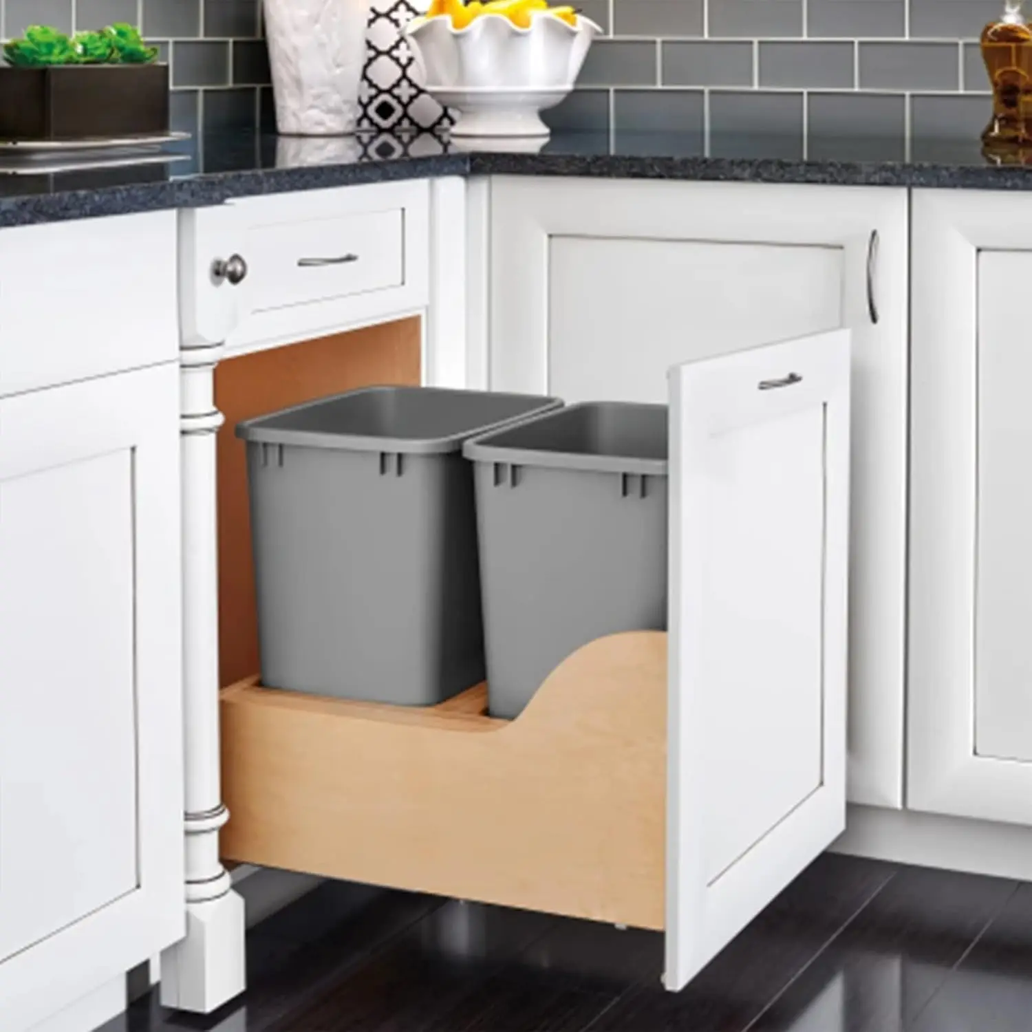 Pullout Trash Can for Kitchen Cabinets 35 Qt 8.75 Gal Bottom Mounted, Undermount Soft-Close Slides, Silver