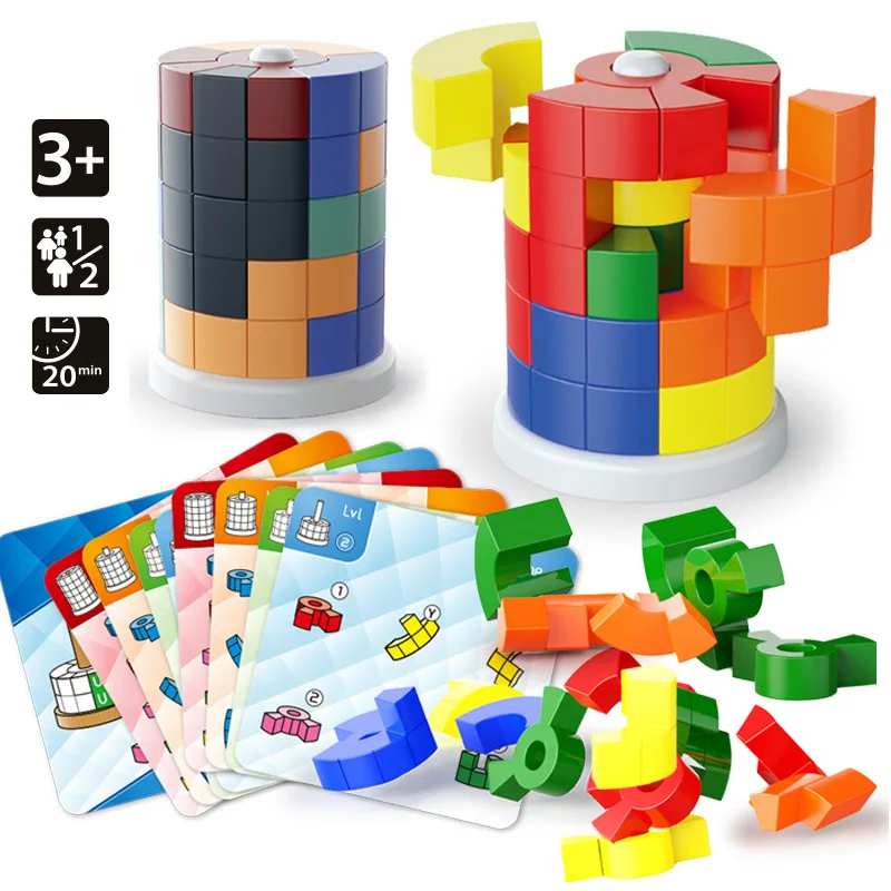 Children Cognitive Logic Training Toy Geometric Shape Recognition Building Blocks Cylinder Stackable Shapes Educational Playset