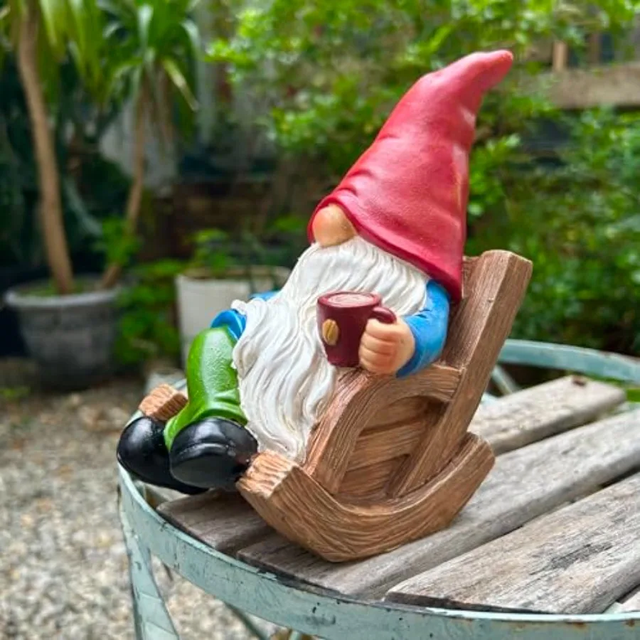 Drinking Coffee Facel Garden Gnome Statue Decoration 7.1