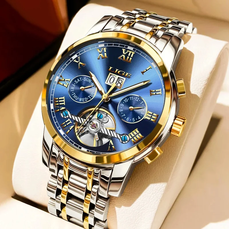 LIGE Brand Luxury Tourbillon Watch Men Fashion Business Men\'s Mechanical Wristwatches Waterproof Sport Automatic Watch For Men