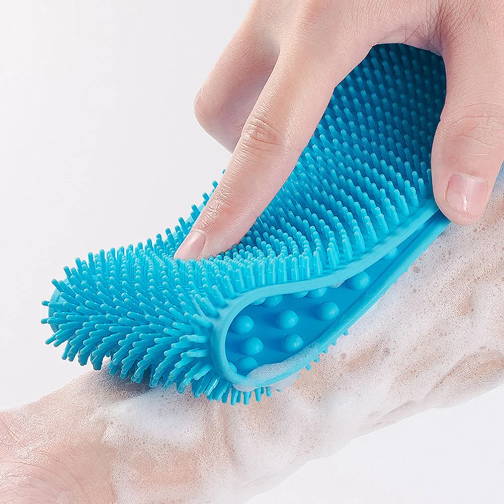 حزام تقشير أزرق 76 سم للاستحمام الجسم، منشفة حمام طويلة من السيليكون، أداة تدليك وتدليك الرقبة العميقة والأكتاف