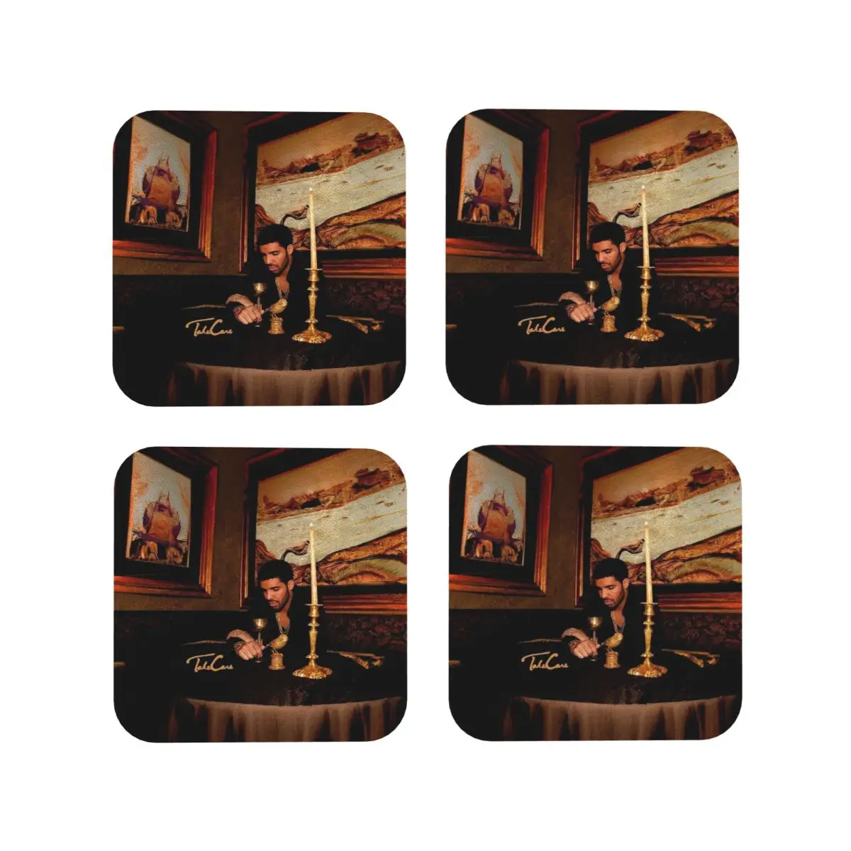 Hip Hop Rapper Drake Take Care Album Coasters Coffee Mats Mug Cup Placemats Tableware Pads for Home Kitchen Dining Bar